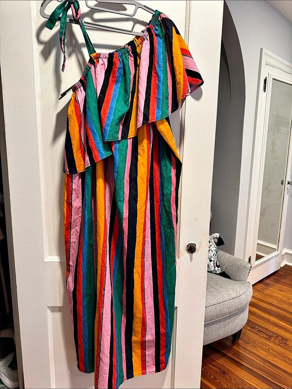 Who What Wear Painted Stripes One Shoulder Dress Multicolor XXL